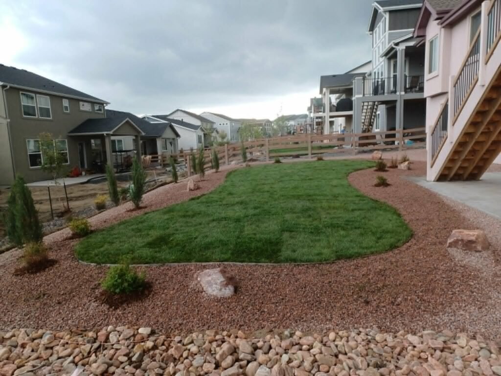 Front yard transformation from unfinished dirt to polished xeriscape with plants and rock

