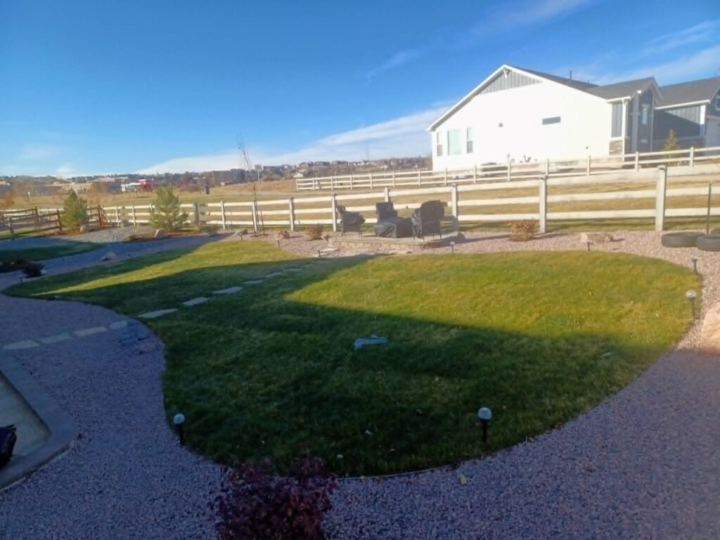 Front yard transformation from unfinished dirt to polished xeriscape with plants and rock


