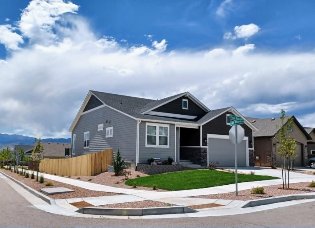 Front yard transformation from unfinished dirt to polished xeriscape with plants and rock

